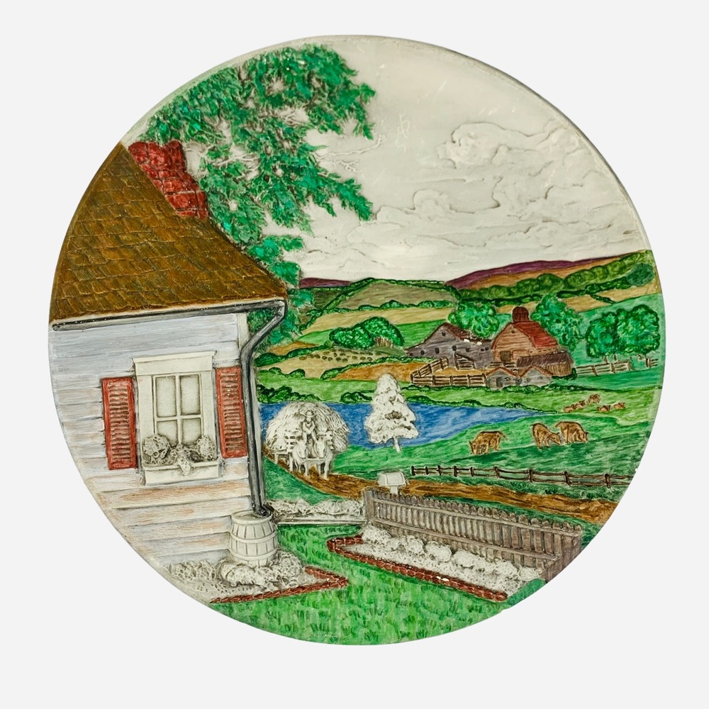Vintage BYRON MOLDS 1980 Farm‎ Scene Ceramic Plate Wall Hanging